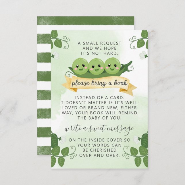 Three Peas Pod Books For Baby Request Card Insert Inbjudningar (Fram/baksida)