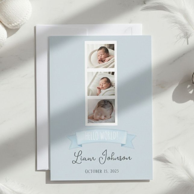 Three-Photo Birth Announcement Card - Personalized Julkort (Skapare uppladdad)