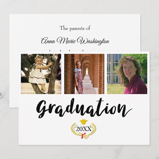 Three photos College Graduation card Kort (Fram/baksida)