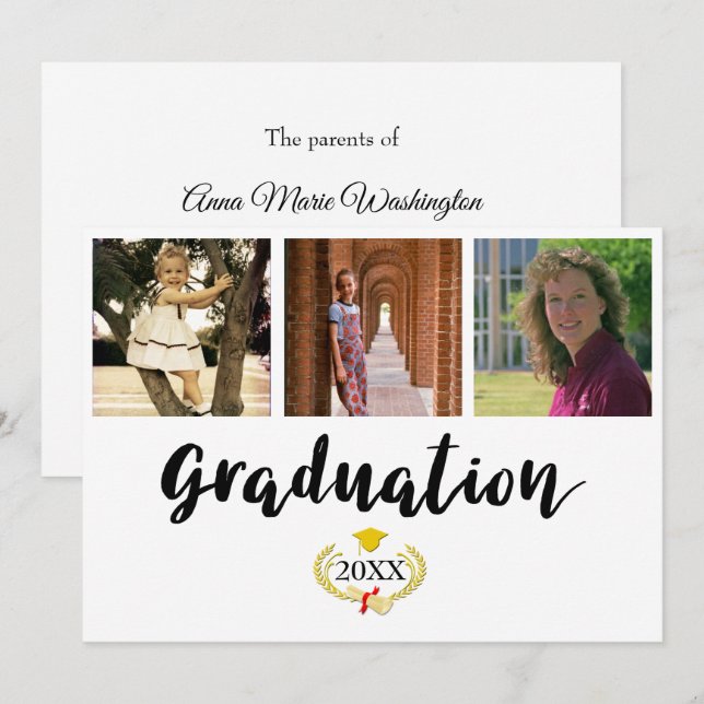 Three photos High School Graduation Announcement Kort (Fram/baksida)
