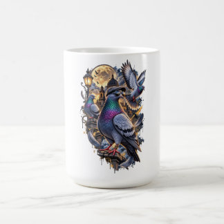 Three Pigeon Vintage Grafik, Retro Pigeon Moon Kaffemugg