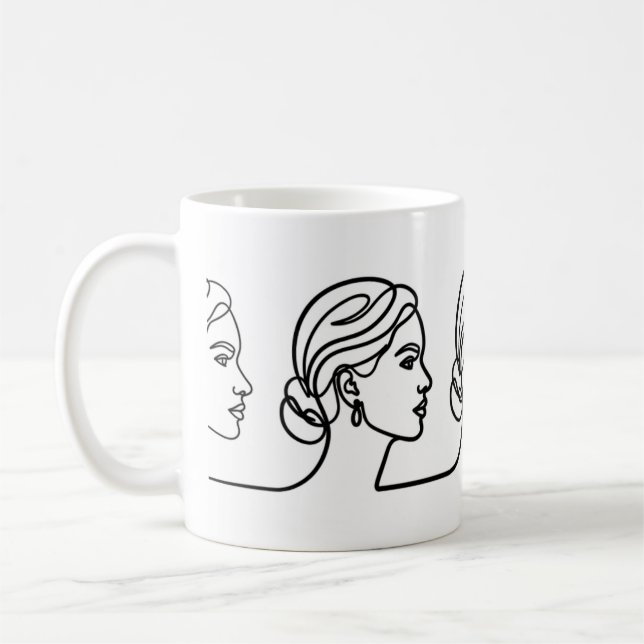 Three Profiles in One Line – Minimalistic Panorama Kaffemugg (Vänster)
