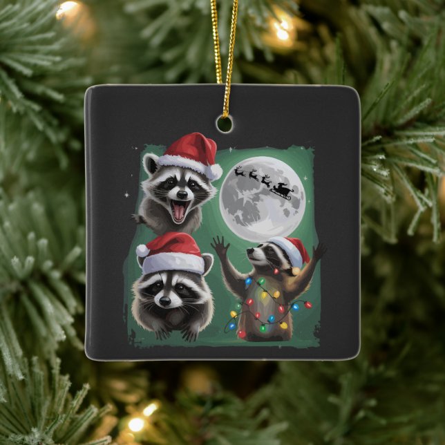 Three Raccoons With The Moon Galaxy Christmas  Julgransprydnad Keramik (Träd)
