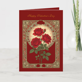 Three Red Roses Art Nouveau Style Kort