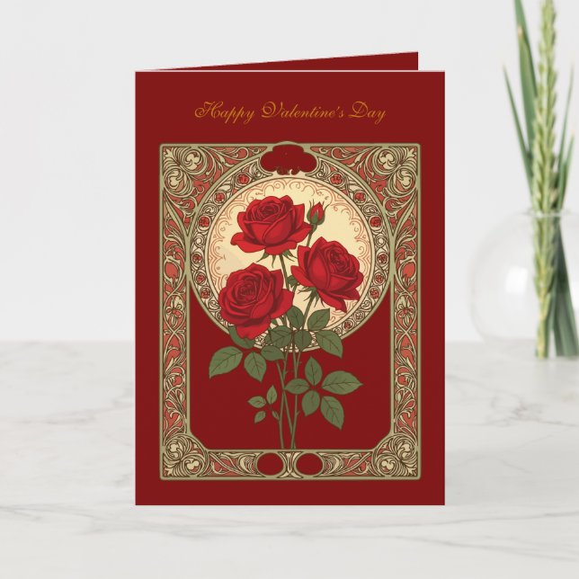 Three Red Roses Art Nouveau Style Kort (Framsida)