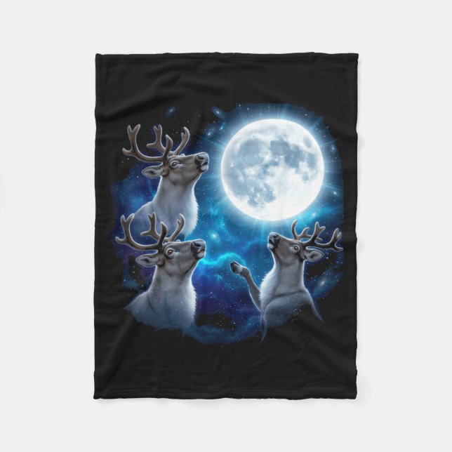 Three Reindeer Howling At The Moon Merry Christmas Fleecefilt (Framsidan)
