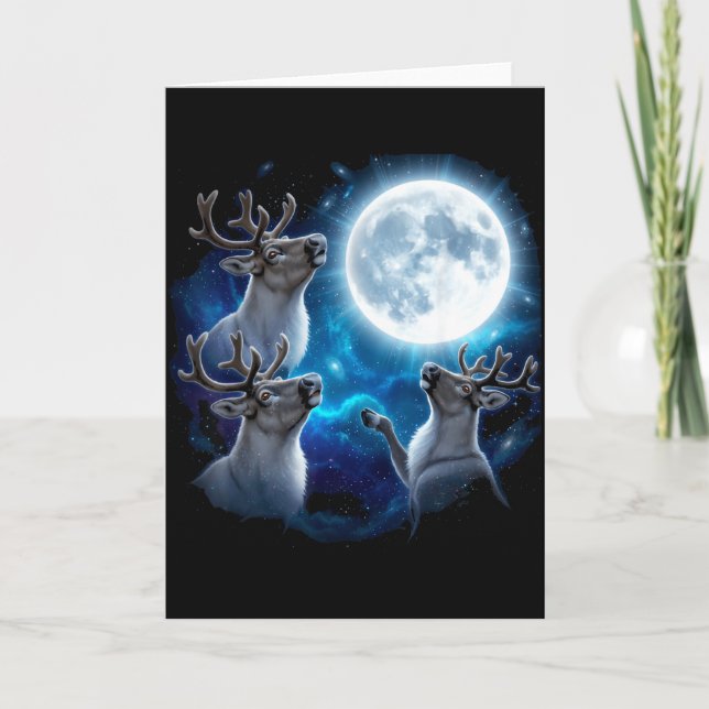 Three Reindeer Howling At The Moon Merry Christmas Kort (Framsida)
