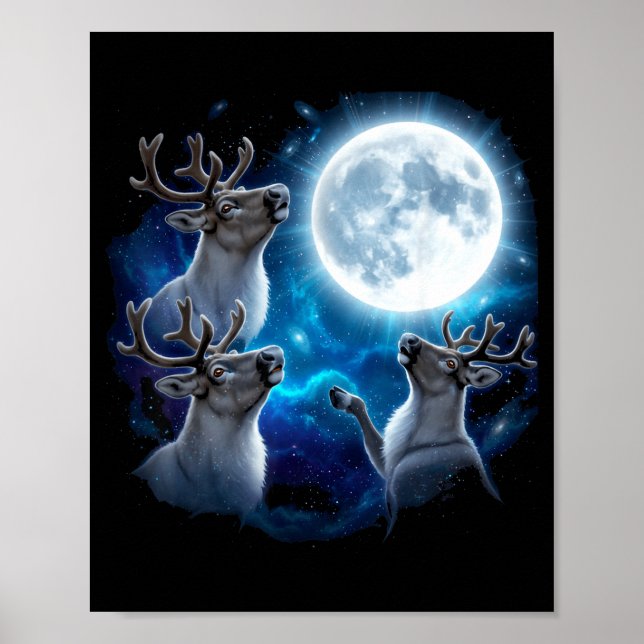 Three Reindeer Howling At The Moon Merry Christmas Poster (Framsidan)