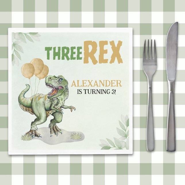 Three Rex - Birthday Boy with Dinosaur Theme Pappersservett (Skapare uppladdad)