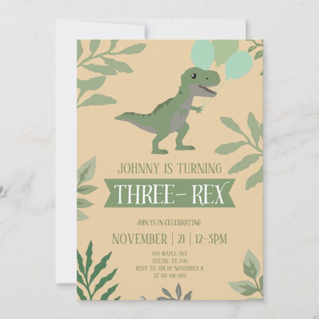 Three-Rex Birthday Invitation Inbjudningar (Framsida)