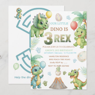 Three-Rex Birthday Invitation with Maze Invitation Inbjudningar