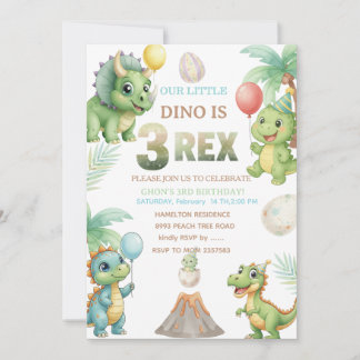 Three-Rex Birthday Invitation with Maze Invitation Inbjudningar