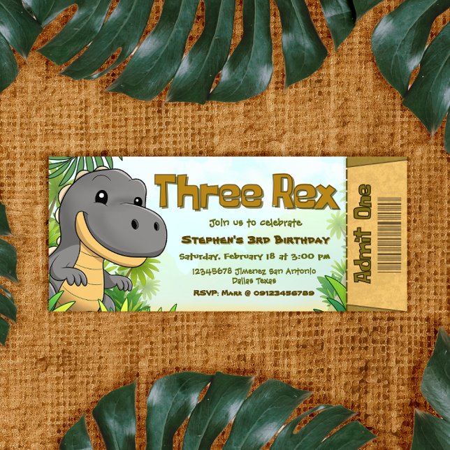 Three Rex Boy 3rd Birthday Ticket Inbjudningar (Three Rex Boy 3rd Birthday Ticket Invitation)