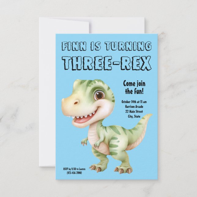 Three-Rex Dinosaur 3rd Birthday Party Invitation Inbjudningar (Framsida)