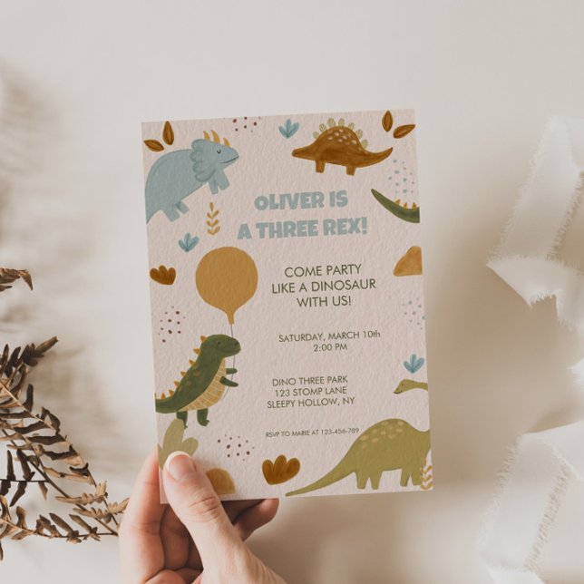 Three Rex Dinosaur 3rd Boy Birthday Invitation Inbjudningar (Skapare uppladdad)