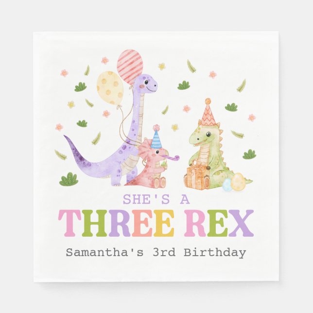 Three Rex Dinosaur Birthday Pappersservett (Framsidan)