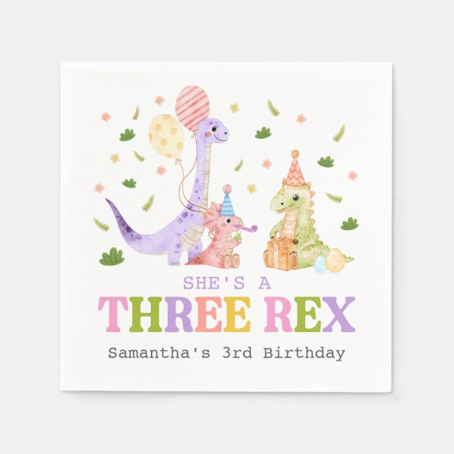 Three Rex Dinosaur Birthday Pappersservett (Framsidan)
