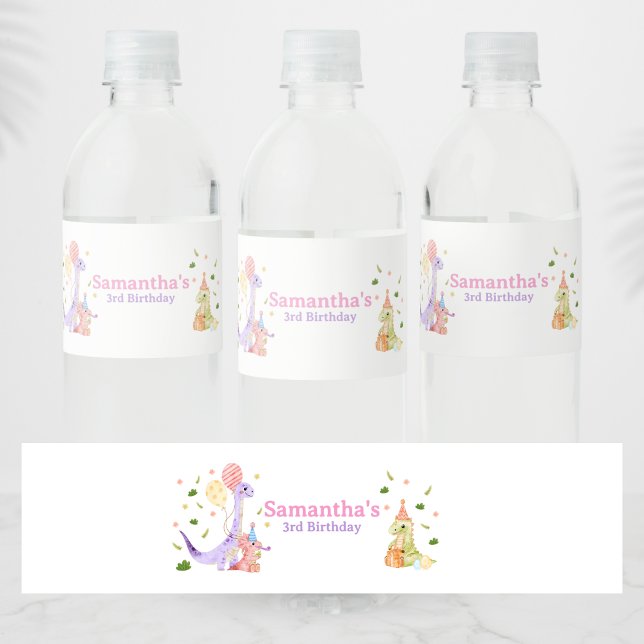 Three Rex Dinosaur Birthday Vattenflaskor Etikett (Dinosaur 3rd Birthday Welcome SIgn)