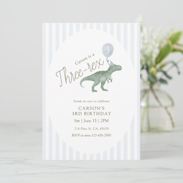 Three Rex Dinosaur Third Birthday Invitation Inbjudningar (Stående Fram)
