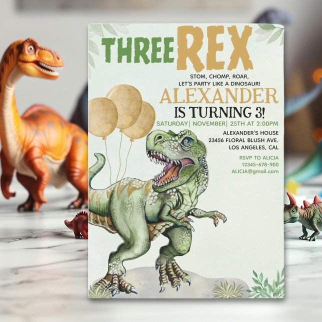 Three Rex - Funny Birthday 3rd Boy Dinosaur Inbjudningar (Skapare uppladdad)