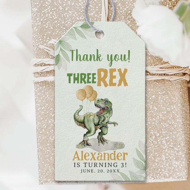 Three Rex - Funny Birthday 3rd Boy Dinosaur Presentetikett (Skapare uppladdad)