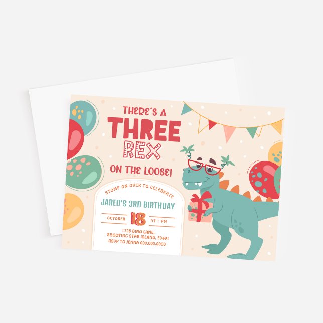 Three Rex Invitation Boy. Dinosaur 3rd Birthday Inbjudningar (Three Rex Invitation Boy. Dinosaur 3rd Birthday
)