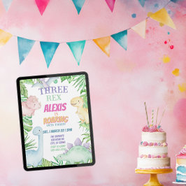 Three Rex, Pastel Dinosaur 3rd Birthday Inbjudningar
