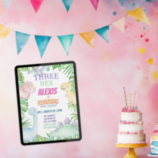 Three Rex, Pastel Dinosaur 3rd Birthday Inbjudningar