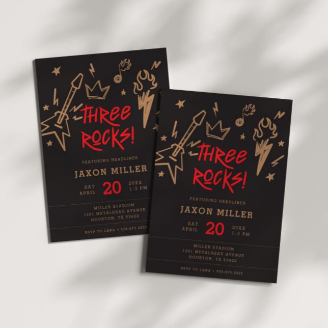 Three Rocks Kids' Metal Rock N Roll 3-årsfödelseda Inbjudningar (Skapare uppladdad)
