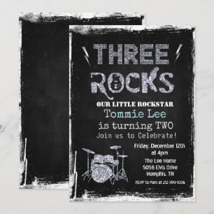 Three Rocks Rockstar Trumset 3-års födelsedag Inbjudningar