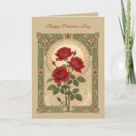 Three Romantic Red Roses Art Nouveau Style Kort