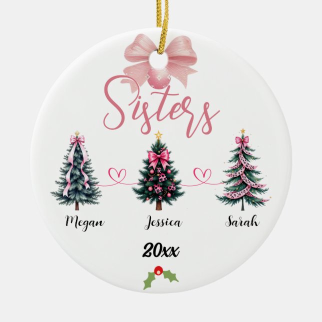 Three Sisters Christmas Tree With Custom names Julgransprydnad Keramik (Framsidan)