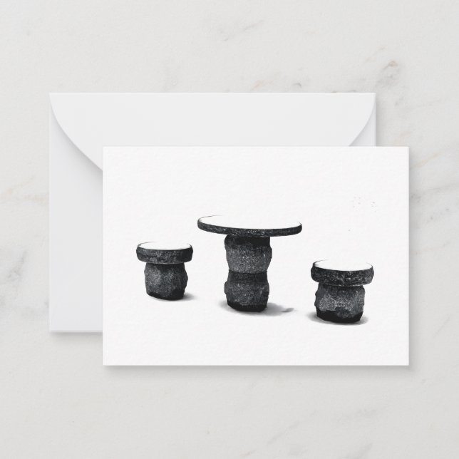 Three Stone Round Benches Snow Photo Anteckningskort (Framsida)