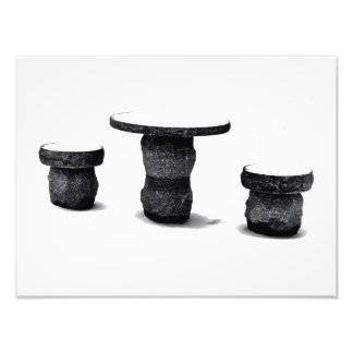 Three Stone Round Benches Snow Photo Enlargement Fototryck