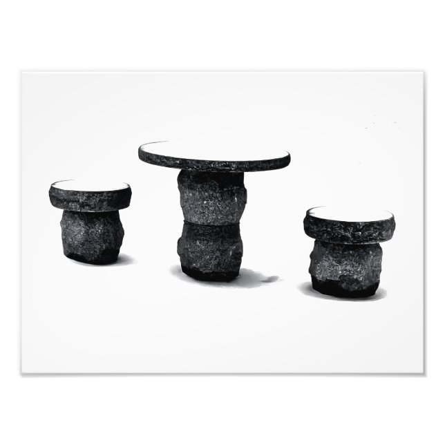 Three Stone Round Benches Snow Photo Enlargement Fototryck (Framsidan)
