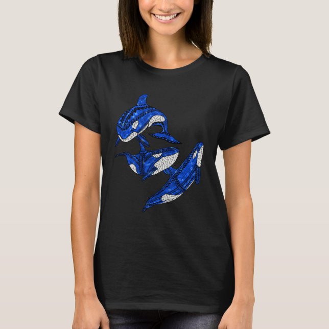 Three Tribal Orca Whales Ocean Animals T Shirt (Framsida)