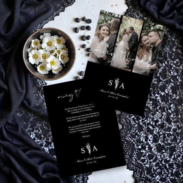 Three Wedding Photo Collage Many Thanks Quote Tack Kort (Three Wedding Photo Collage Many Thanks Quote Card.)