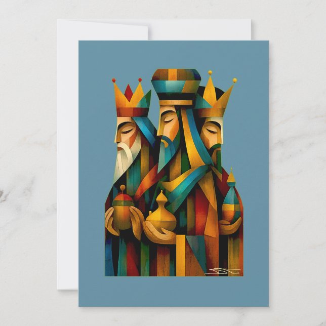Three Wise Men Abstract Nativity Art Julkort (Framsida)