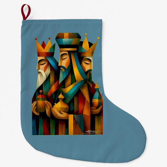 Three Wise Men Abstract Nativity Art  Stor Julstrumpa (Framsidan)