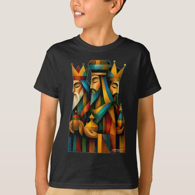 Three Wise Men Abstract Nativity Art T Shirt (Framsida)