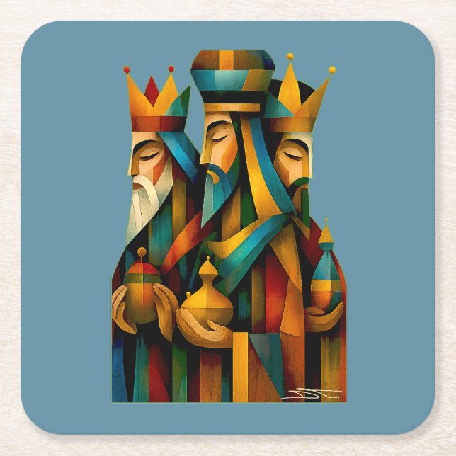 Three Wise Men Abstract Nativity Art  Underlägg Papper Kvadrat (Framsidan)
