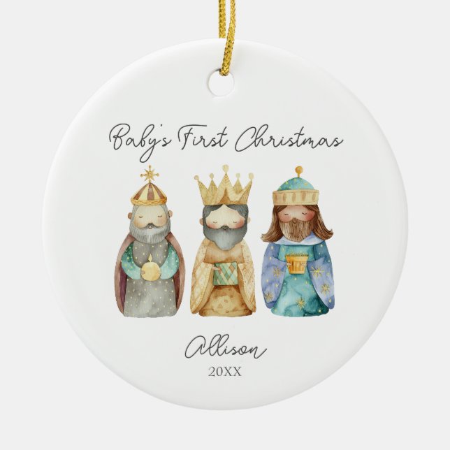 Three Wise Men Baby's First Christmas Nativity Julgransprydnad Keramik (Framsidan)