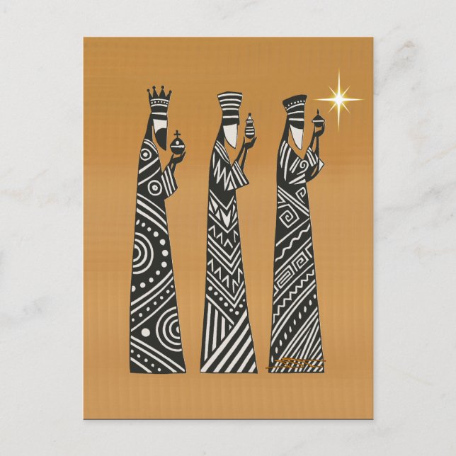 Three Wise Men Black & White Christmas Nativity Helg Vykort (Framsida)