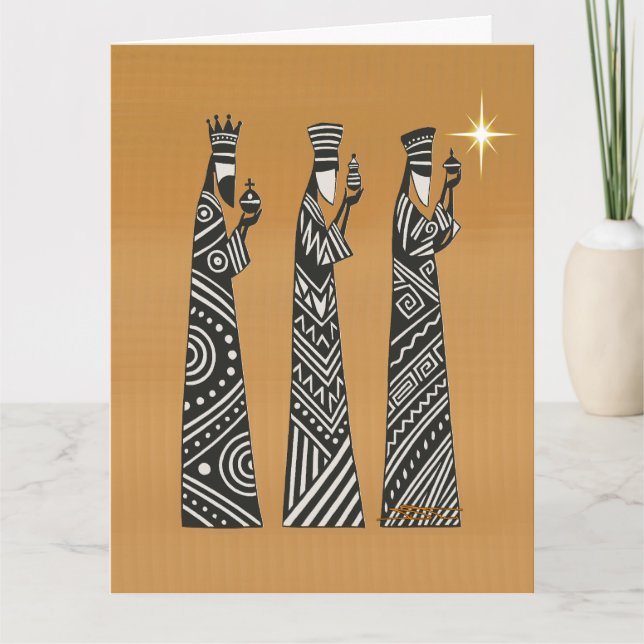 Three Wise Men Black & White Christmas Nativity Kort (Framsida)