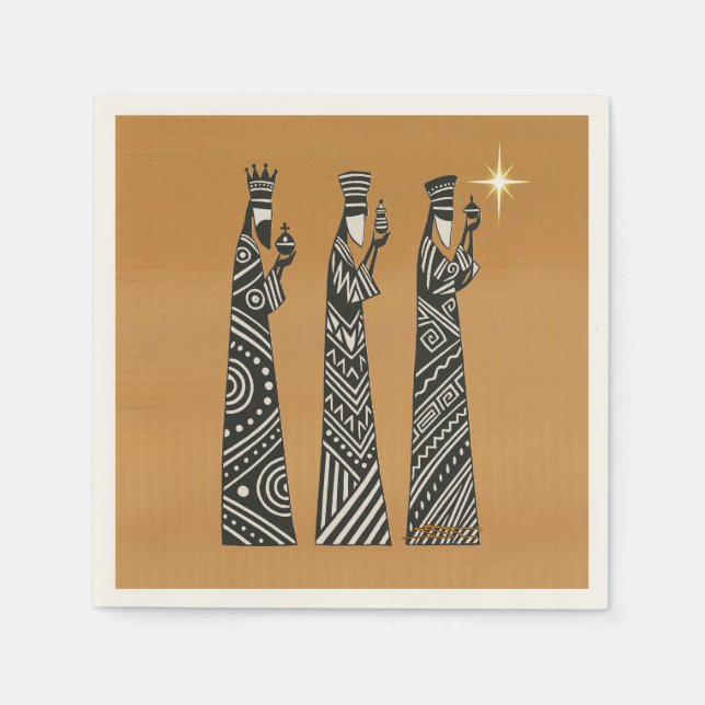 Three Wise Men Black & White Christmas Nativity Pappersservett (Framsidan)