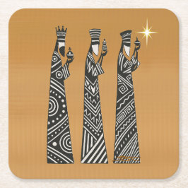 Three Wise Men Black & White Christmas Nativity Underlägg Papper Kvadrat