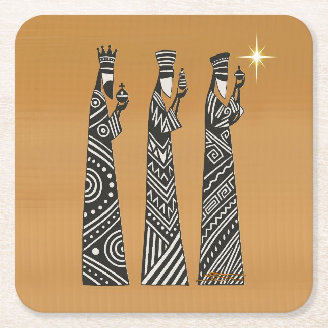 Three Wise Men Black & White Christmas Nativity Underlägg Papper Kvadrat (Framsidan)