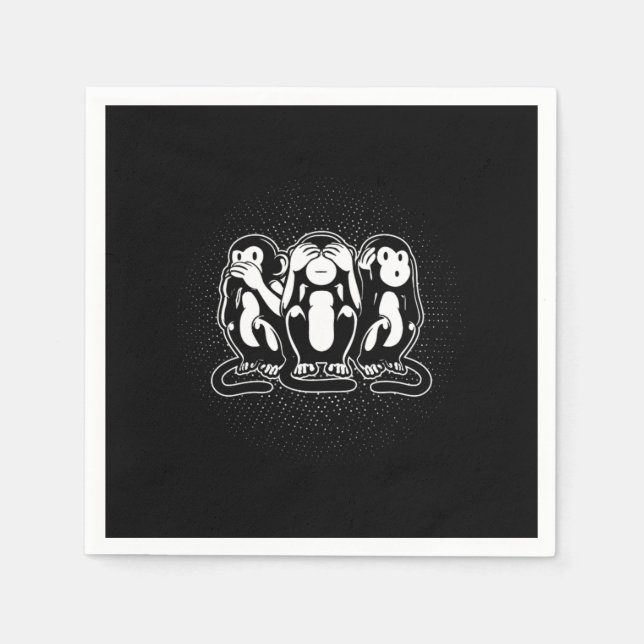 Three Wise Monkey Speak See Hear No Evil Pappersservett (Framsidan)