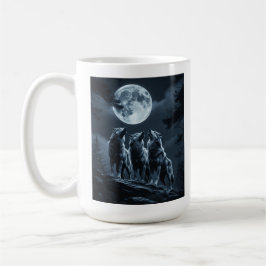 Three Wolves Howling at the Full Moon - Three Wolf Kaffemugg