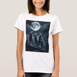 Three Wolves Howling at the Full Moon - Three Wolf T Shirt